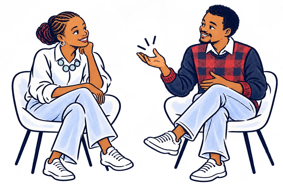 Illustration of Grace Thuo and Ibukun Taiwo in conversation